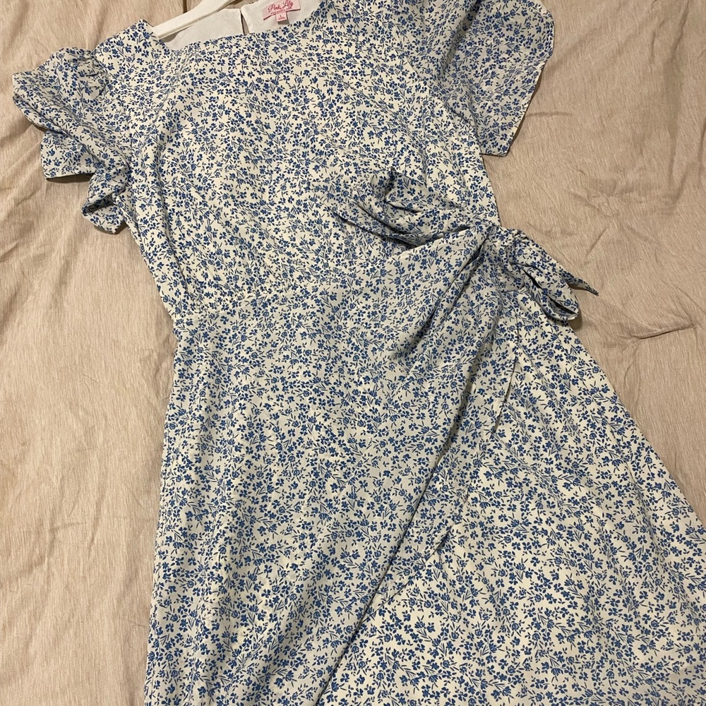 Pink lily floral wrap dress